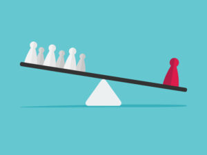 Imbalanced seesaw, symbol of income and power inequality