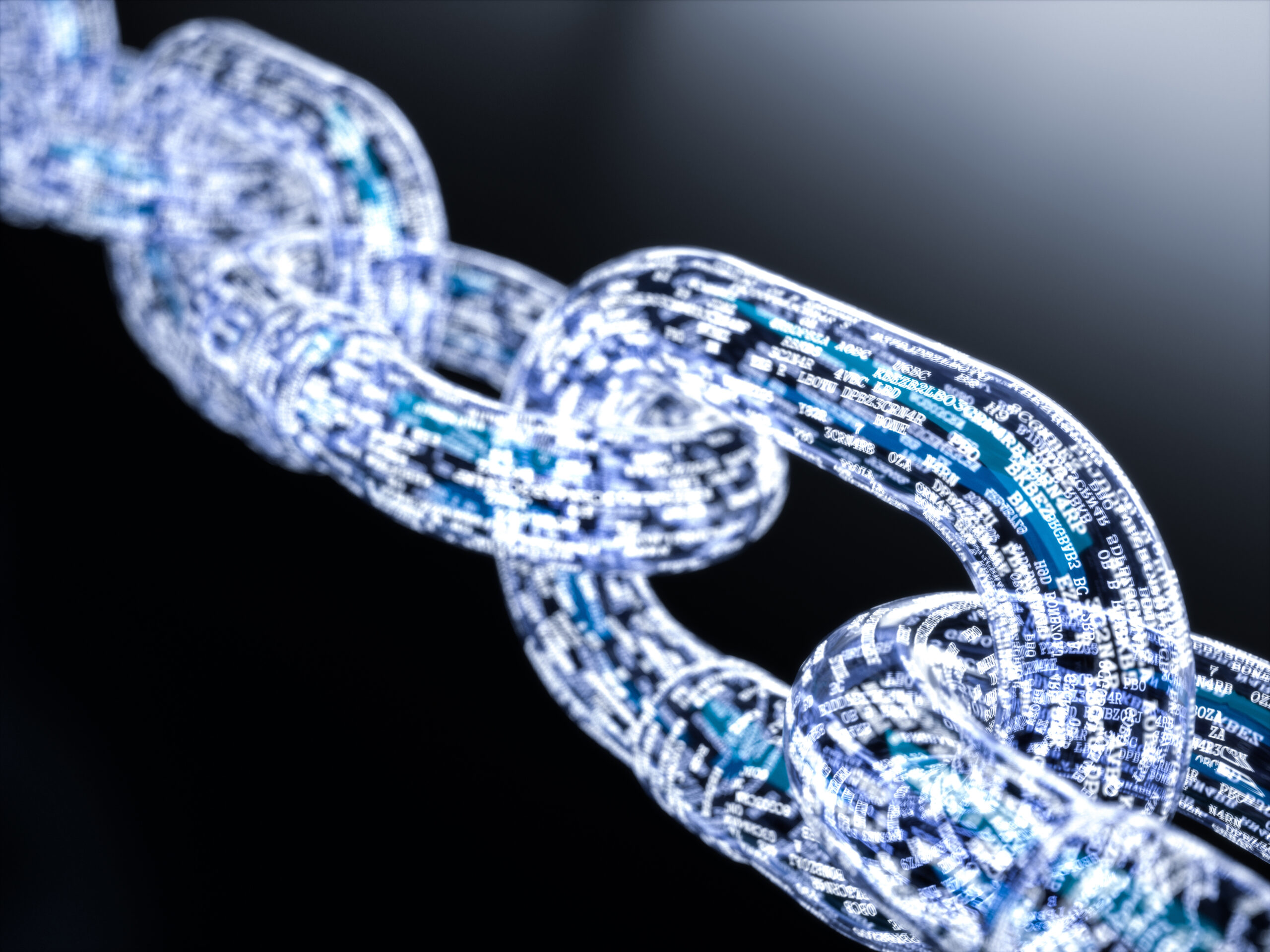 Blockchain digital illuminated shape. Big data node base concept. 3d rendering illustration
